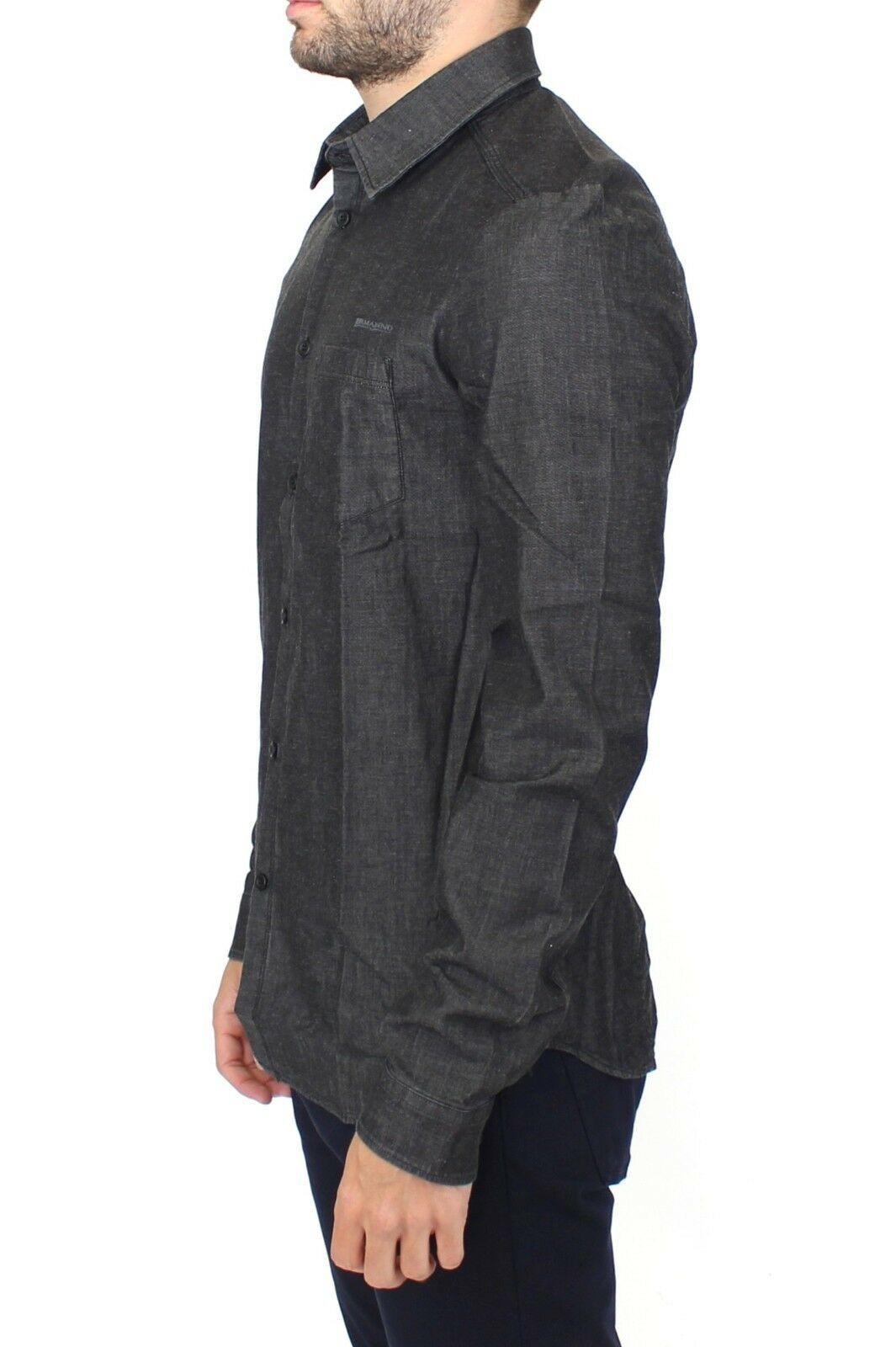 - Elegant Gray Stretch Denim Casual Shirt