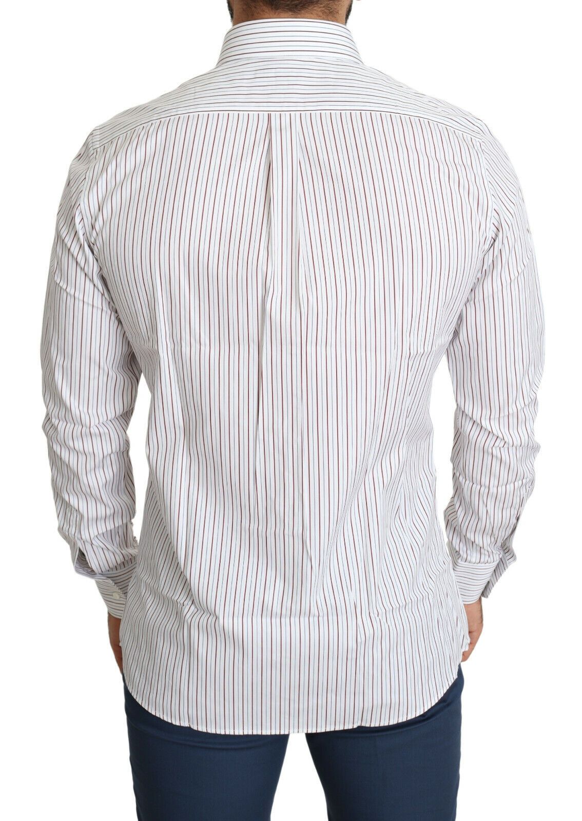 - Elegant White Striped Cotton Dress Shirt