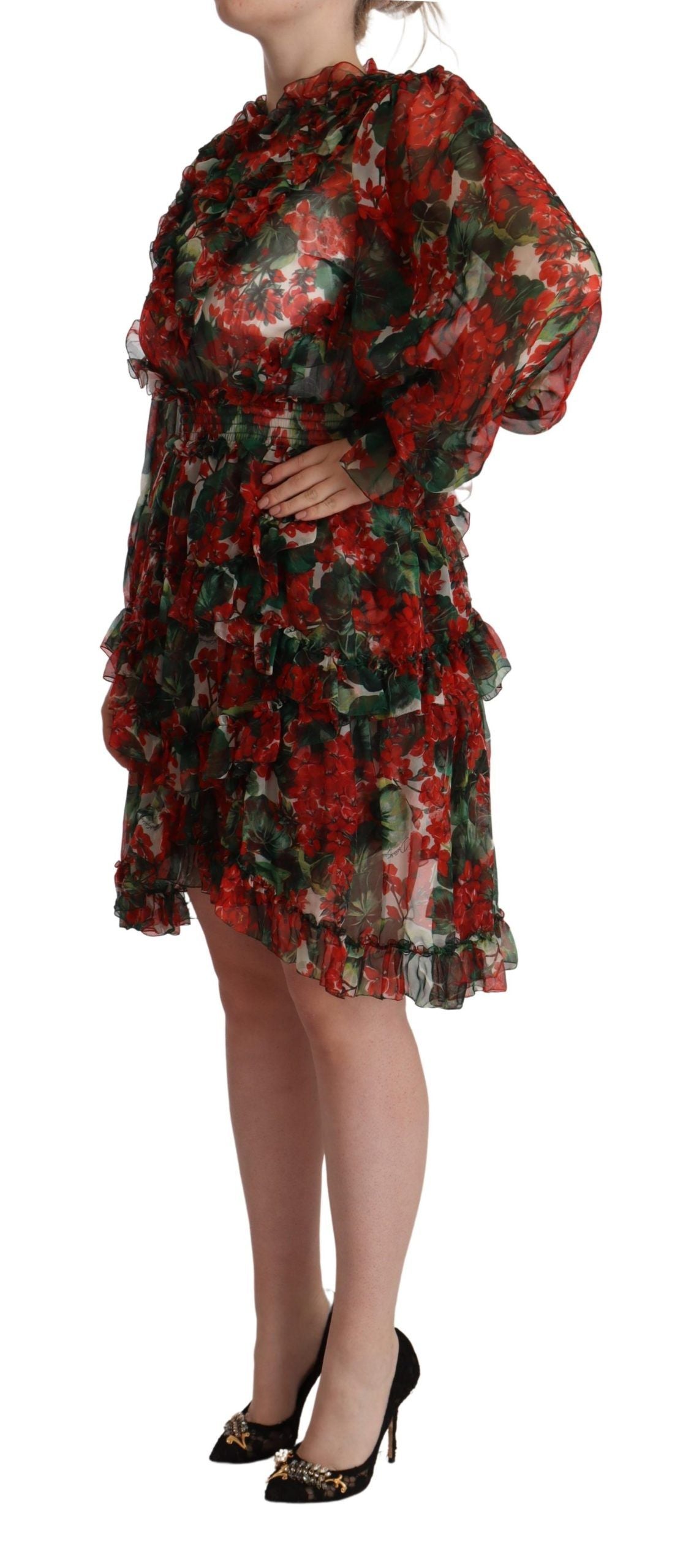 - Floral Silk Mini Knee High Dress