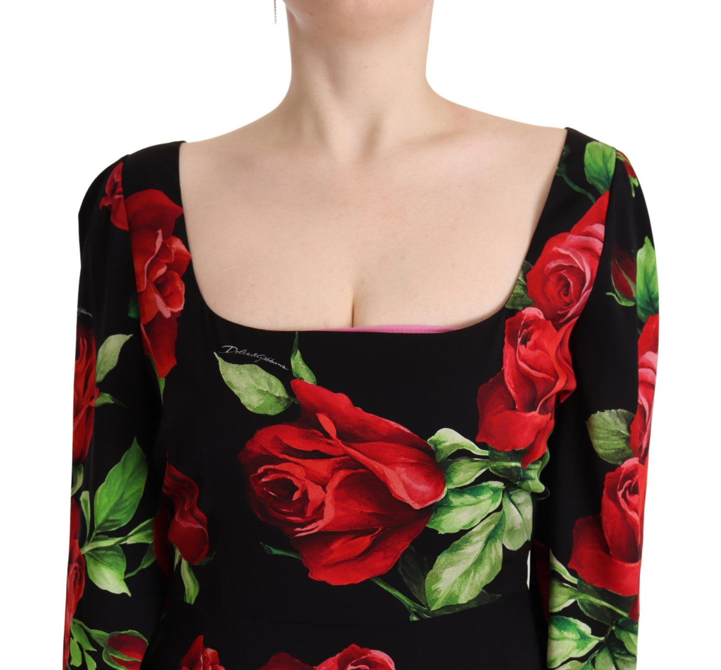 - Elegant Floral Print Silk Sheath Dress