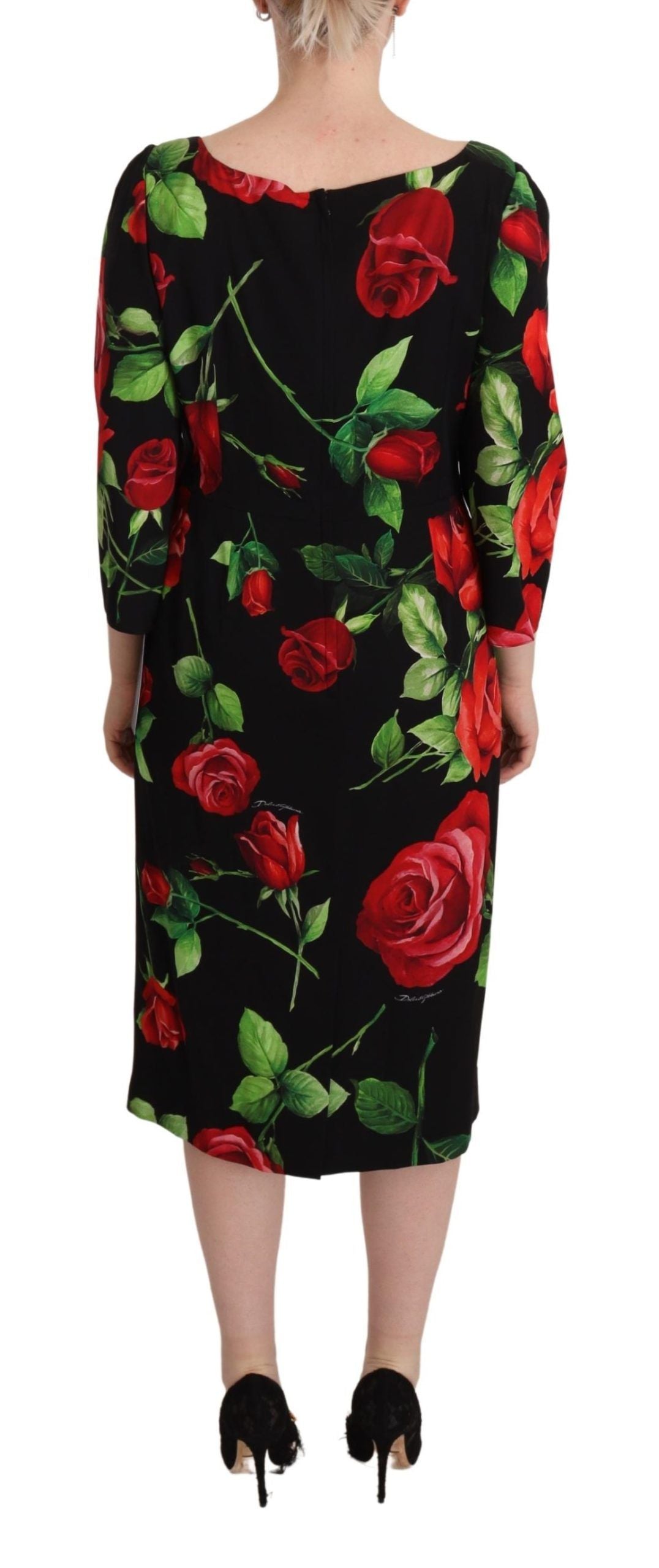 - Elegant Floral Print Silk Sheath Dress
