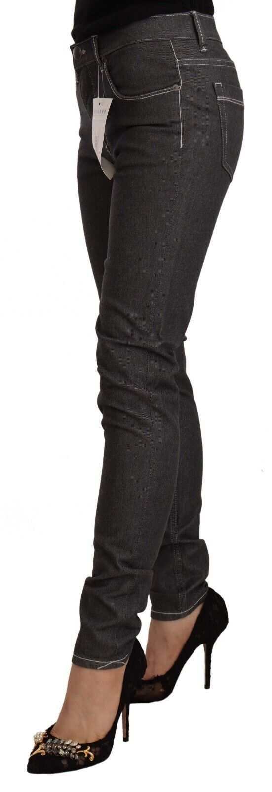 - Chic Mid Waist Skinny Black Jeans