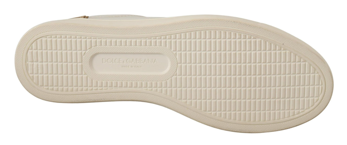 - Elegant White Leather Sneakers with Gold Accents