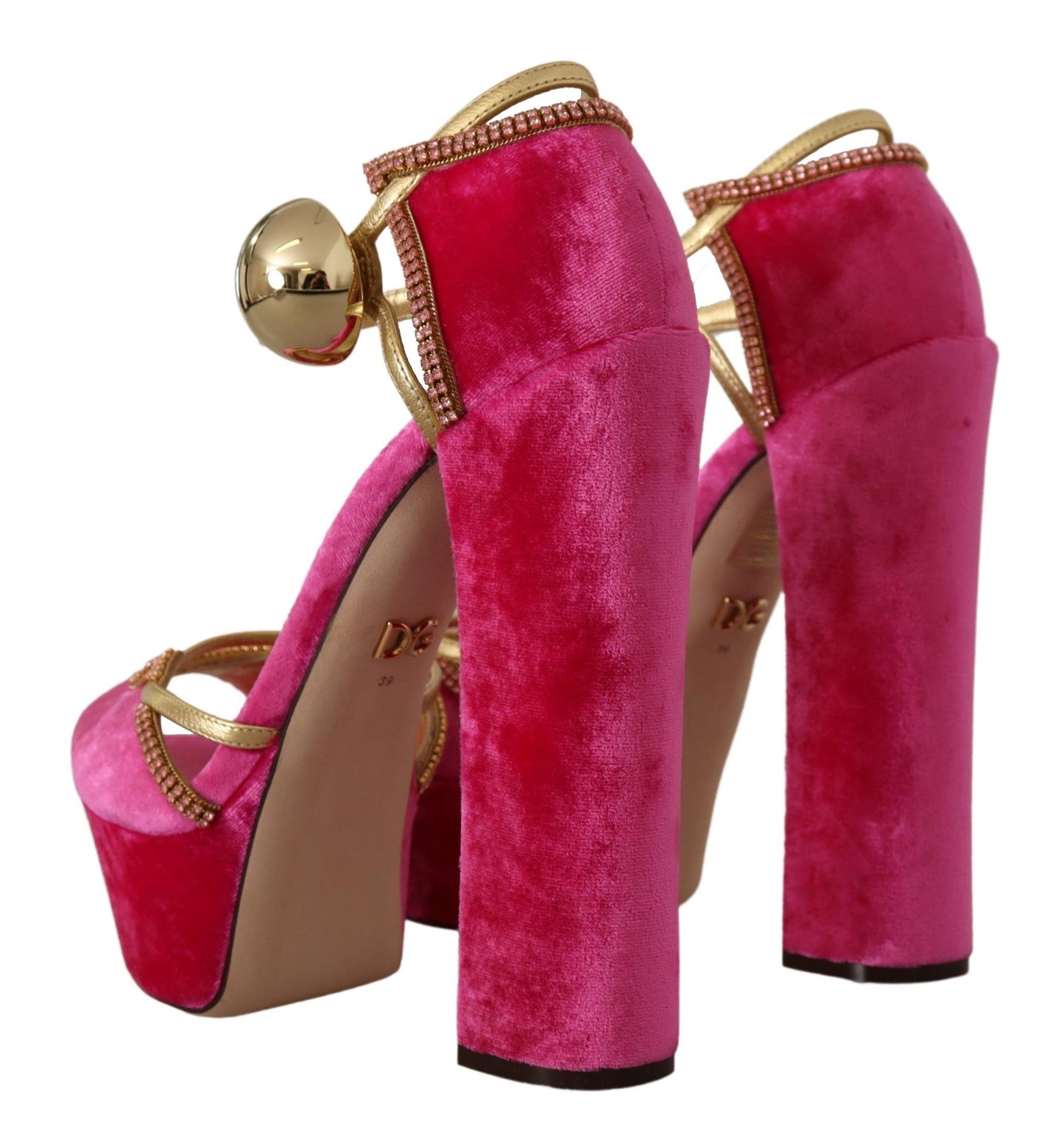 - Ethereal Pink Velvet Crystal Sandals