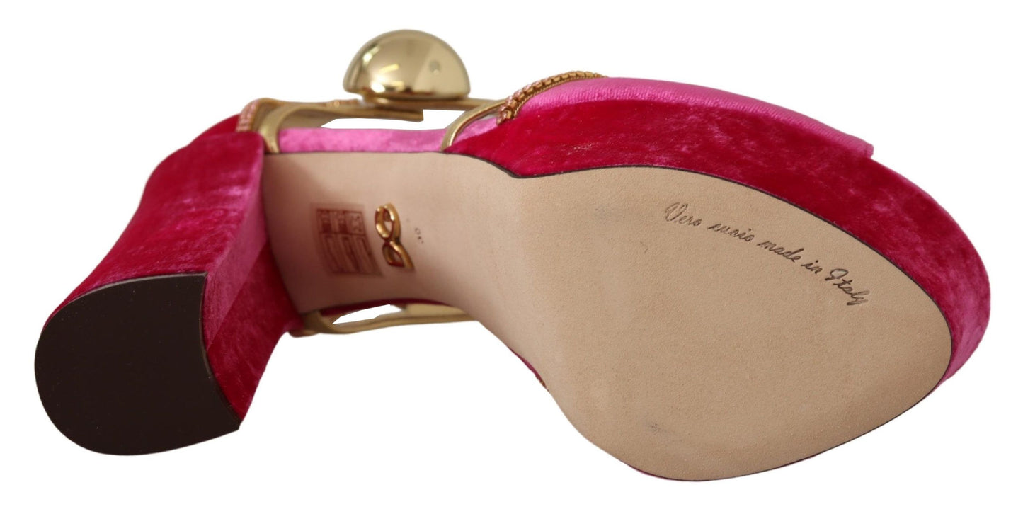 - Ethereal Pink Velvet Crystal Sandals