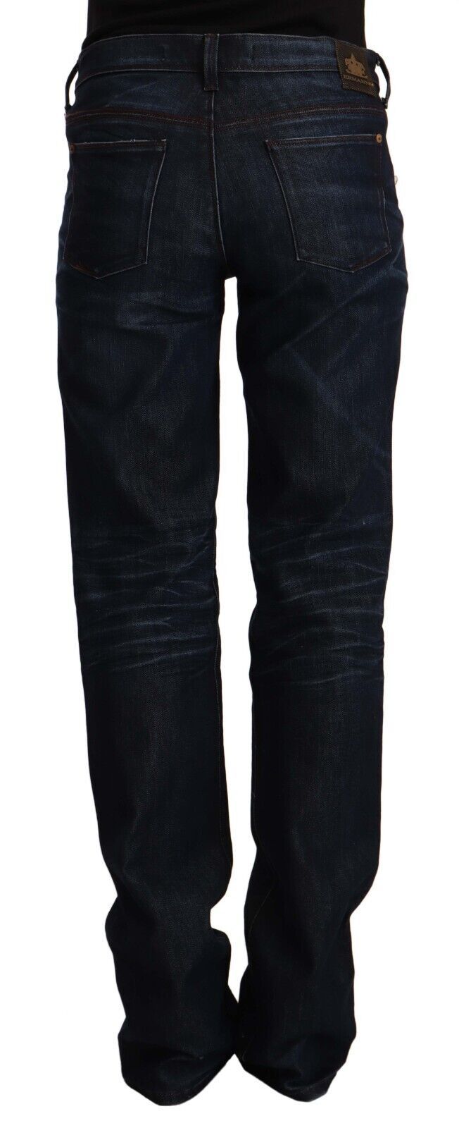 - Chic Dark Blue Mid Waist Jeans