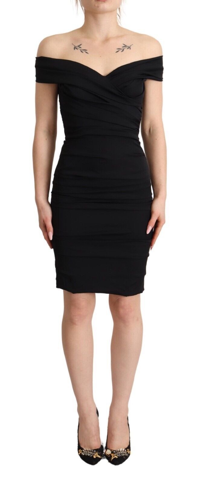 - Elegant Black Silk Off-shoulder Dress