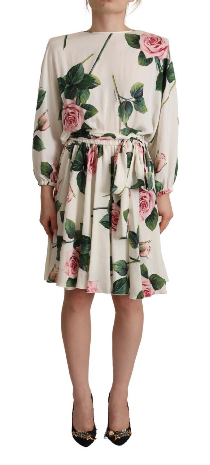 - Elegant Silk Floral A-Line Dress