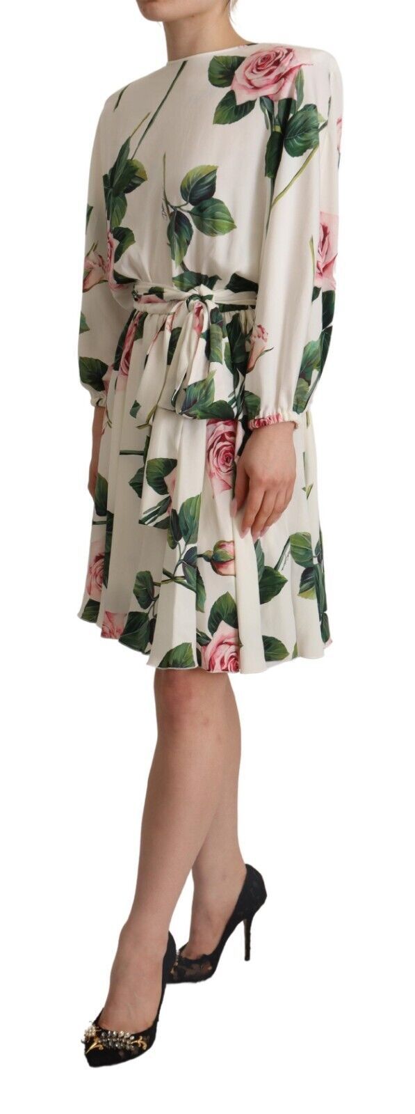 - Elegant Silk Floral A-Line Dress