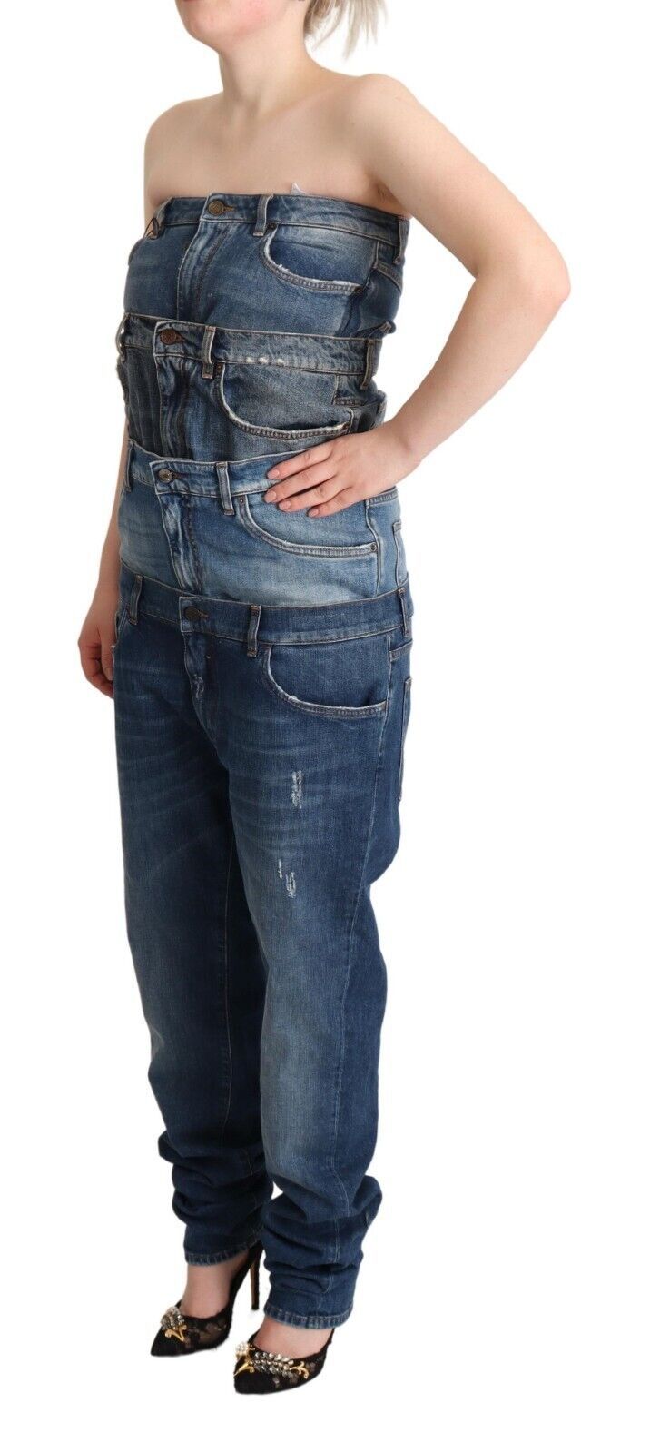 - Elegant Dark Blue Denim Jumpsuit Dress