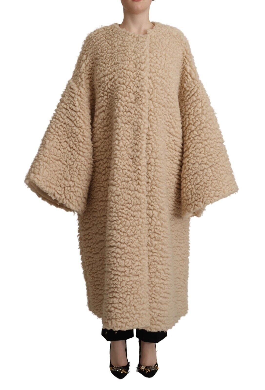 - Elegant Beige Cashmere Overcoat Jacket