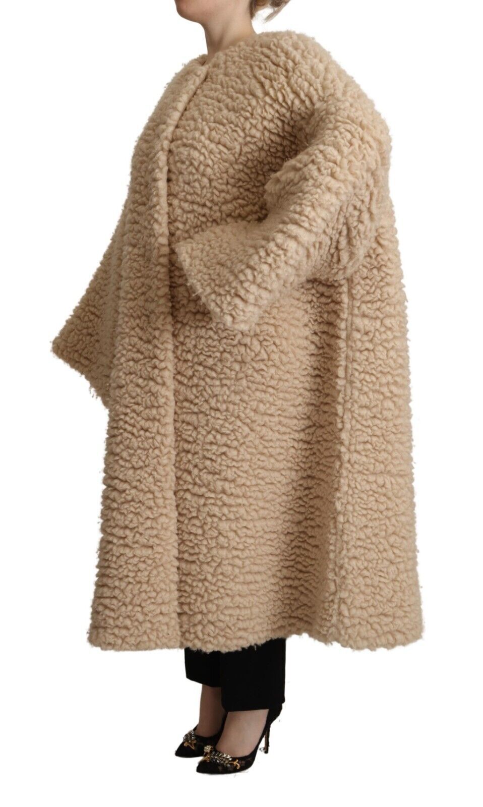- Elegant Beige Cashmere Overcoat Jacket