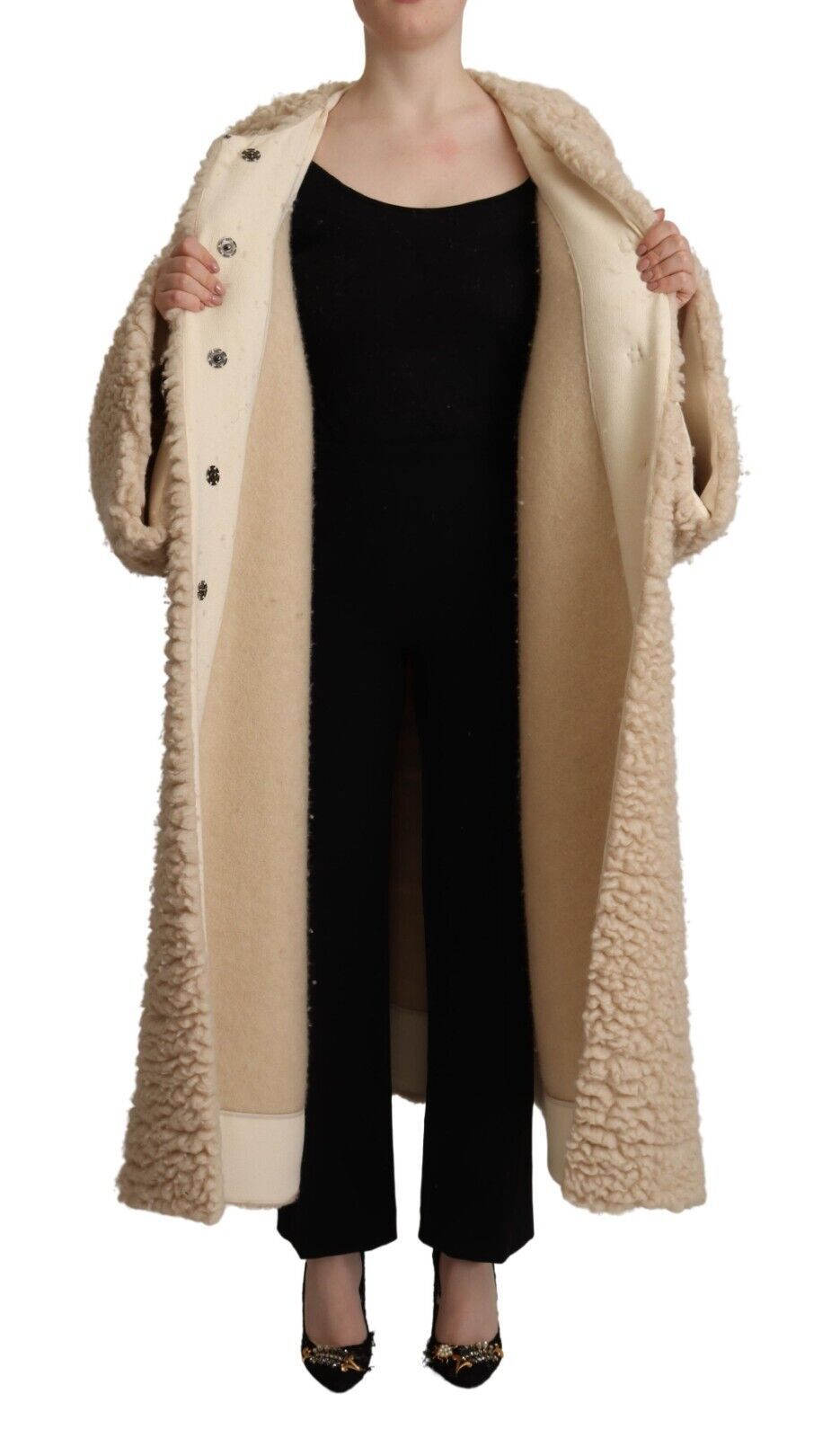 - Elegant Beige Cashmere Overcoat Jacket