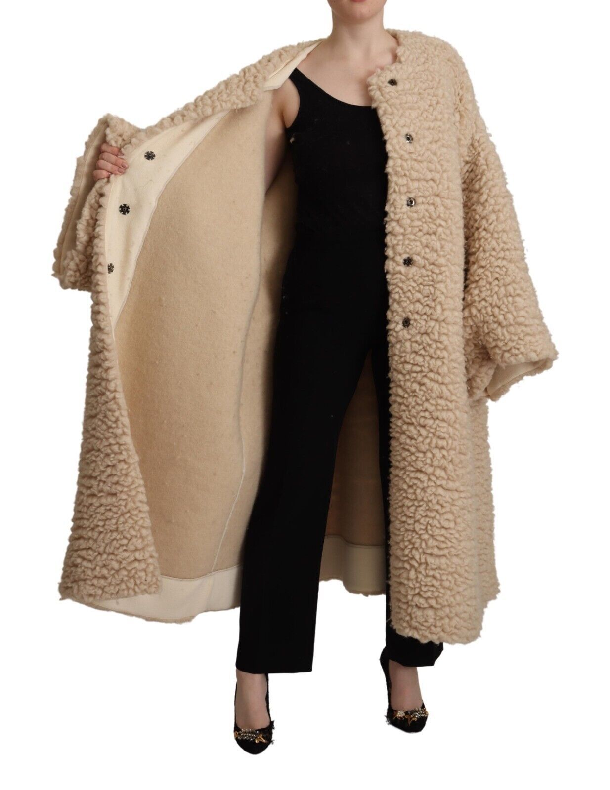 - Elegant Beige Cashmere Overcoat Jacket