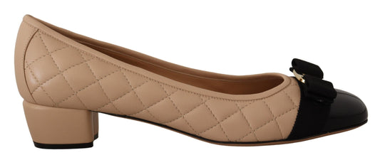 - Elegant Quilted Leather Pumps in Beige and Black