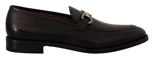 - Suave Black Leather Gancio Bit Loafers