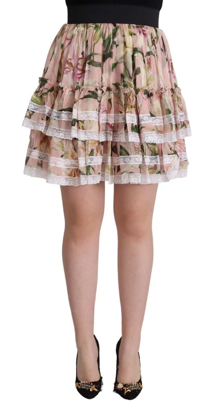 - Elegant Lily Print Tiered A-Line Mini Skirt