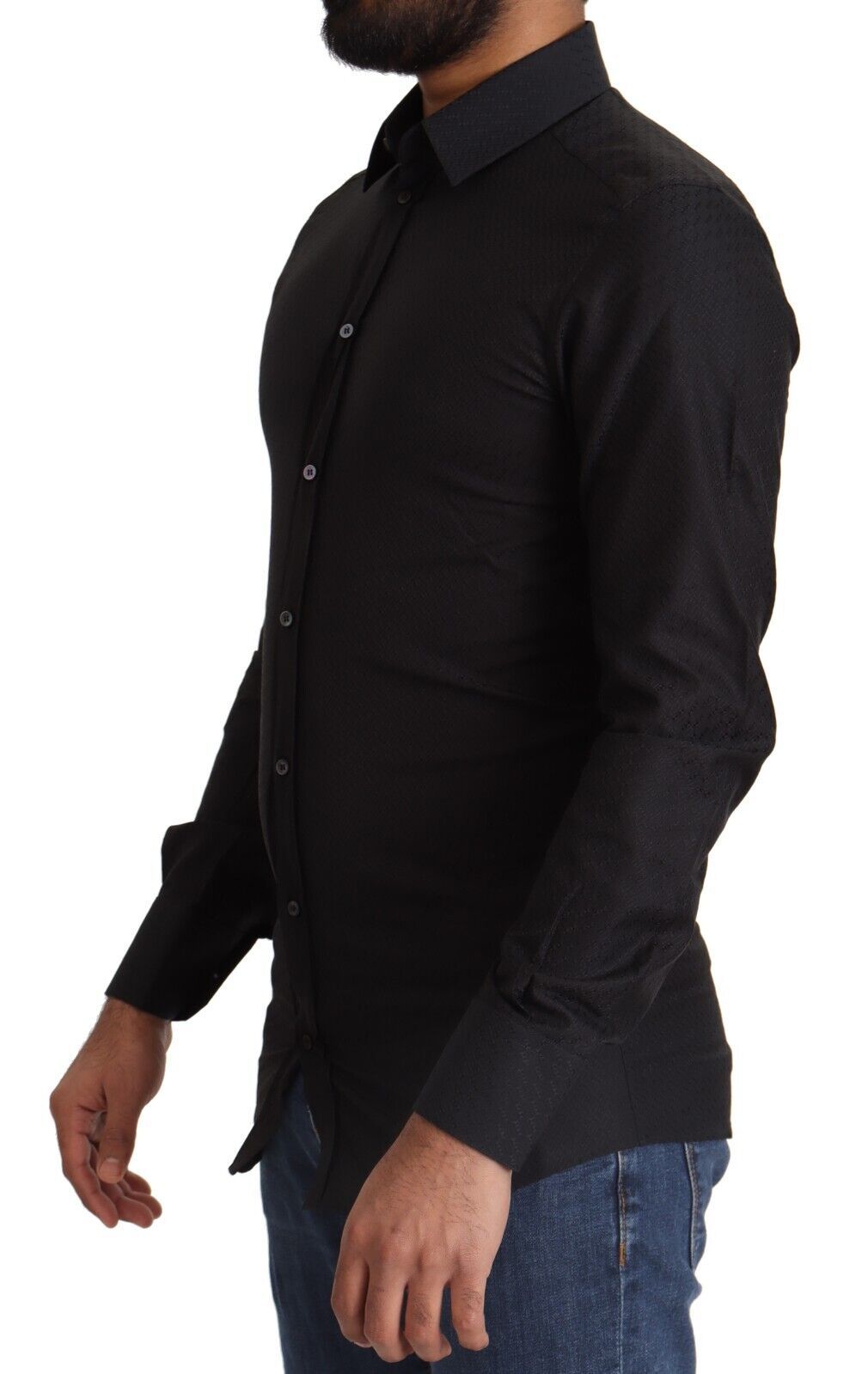 - Elegant Black Cotton Gold Dress Shirt