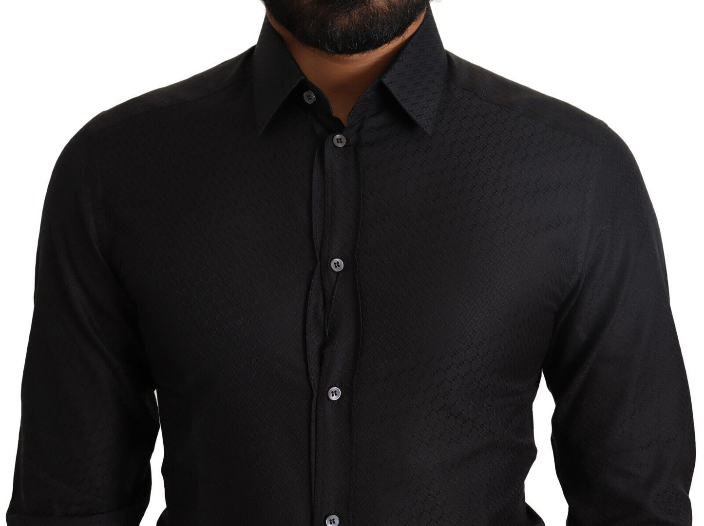 - Elegant Black Cotton Gold Dress Shirt