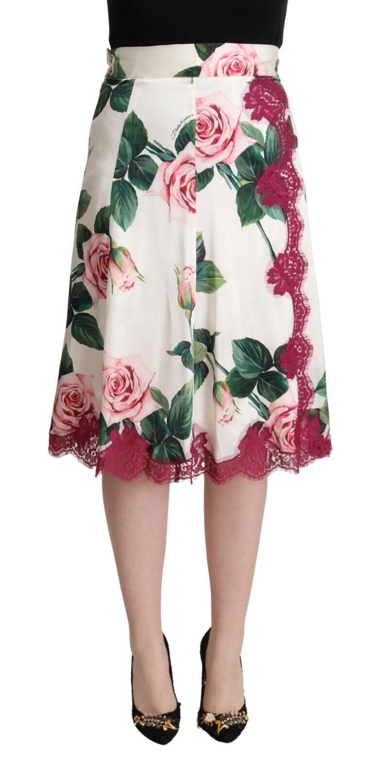 - Elegant Floral A-Line Midi Skirt