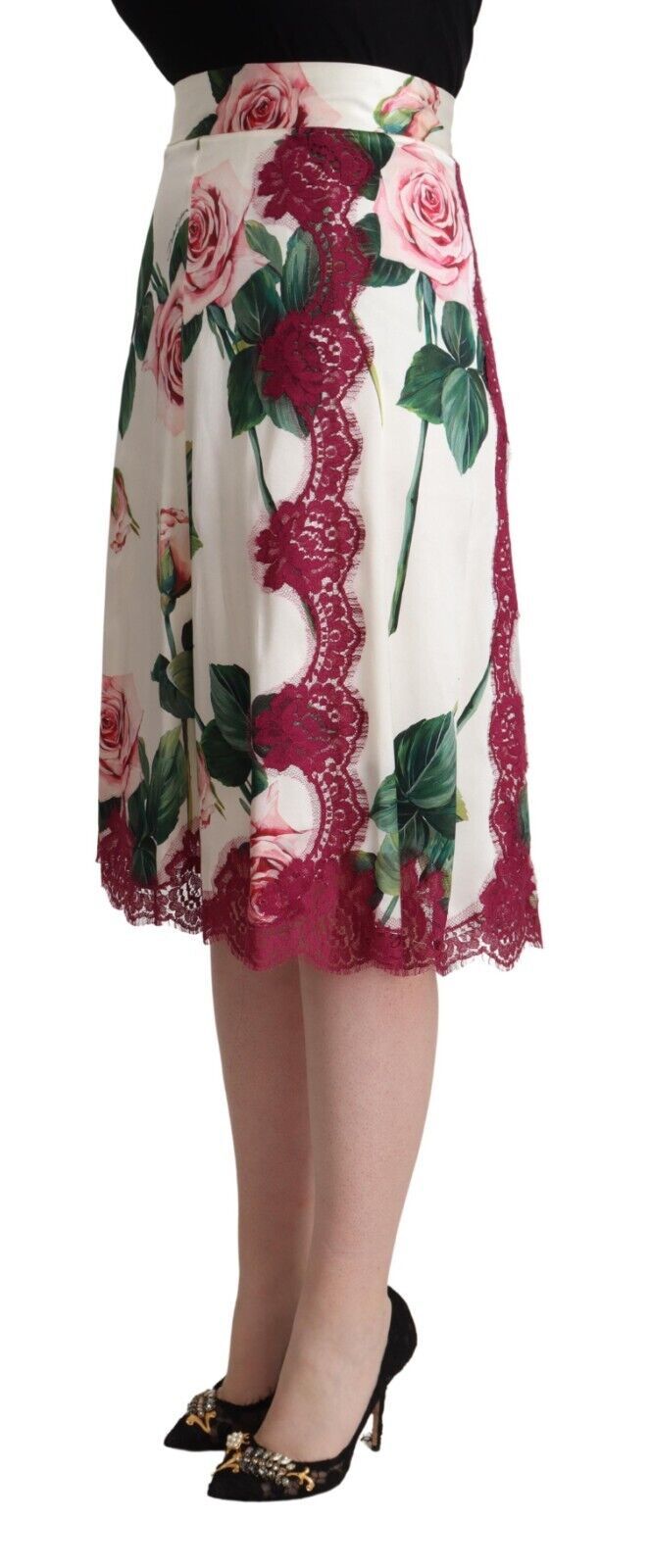 - Elegant Floral A-Line Midi Skirt