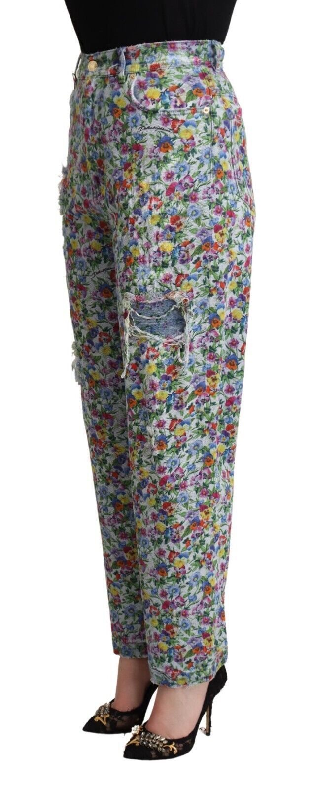 - Floral High Waisted Tapered Denim Jeans