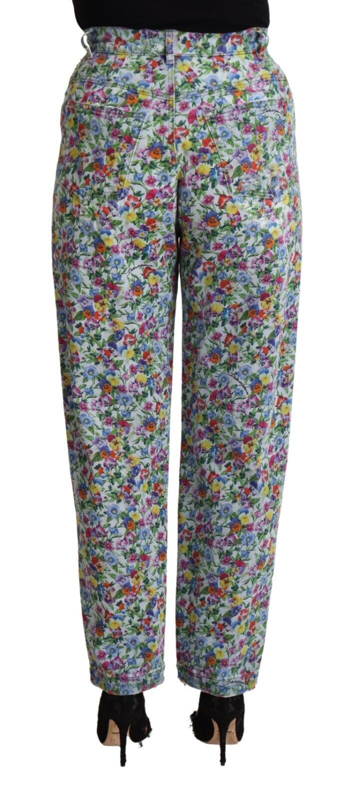 - Floral High Waisted Tapered Denim Jeans