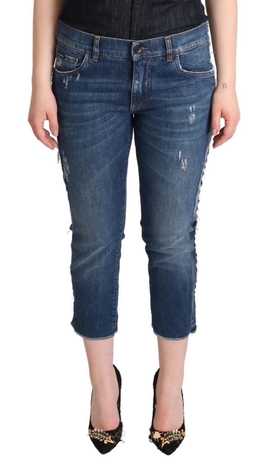 - Elegant Mid-Waist Cropped Denim