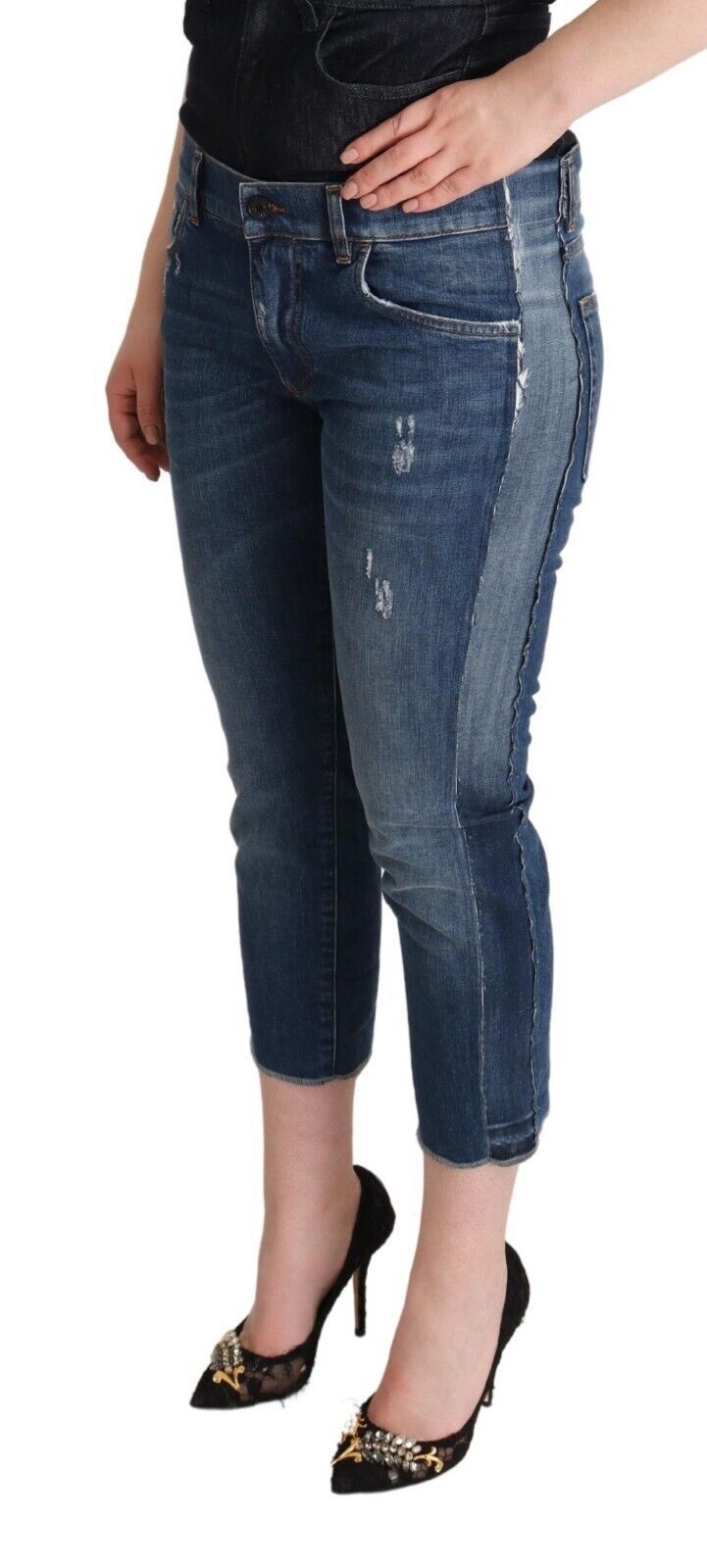 - Elegant Mid-Waist Cropped Denim