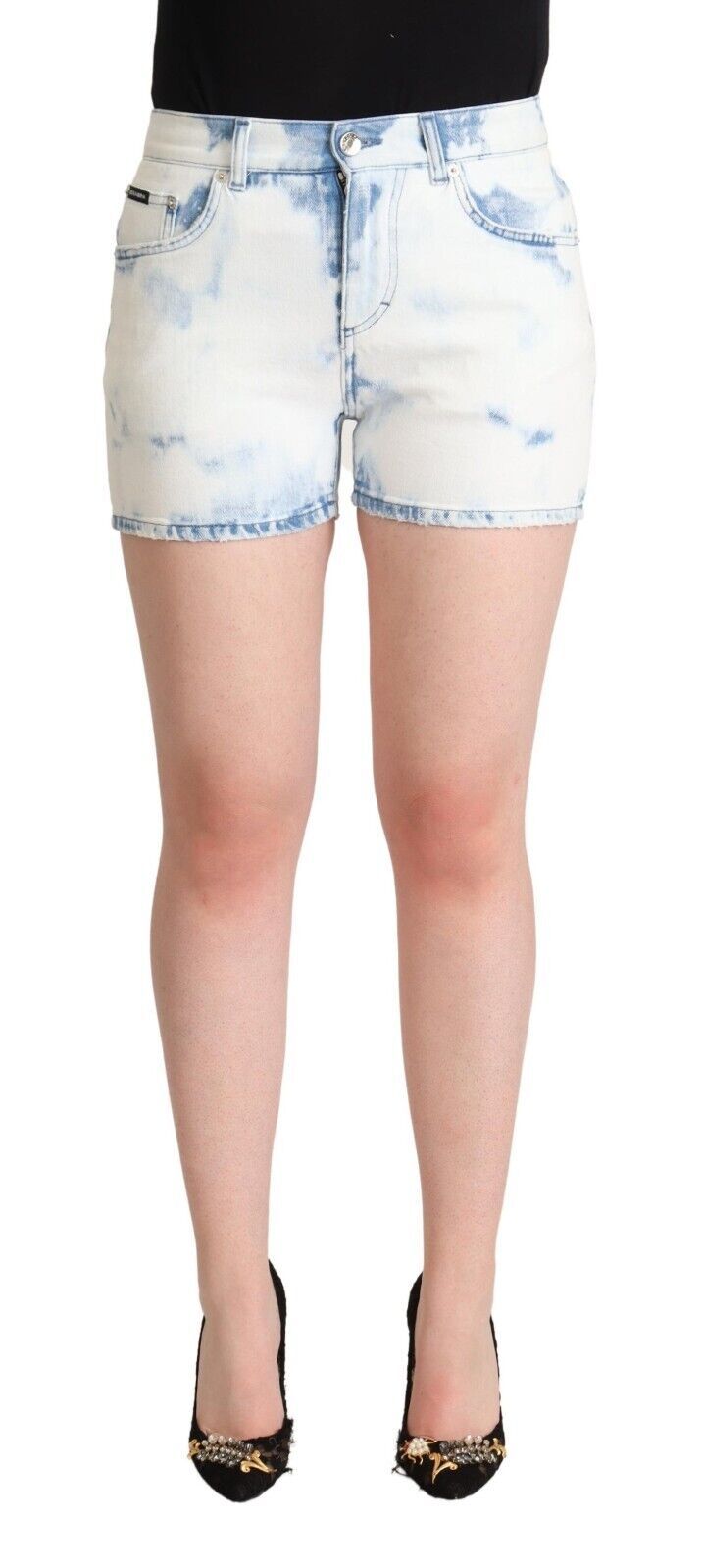 - Chic White Denim Mid-Waisted Shorts