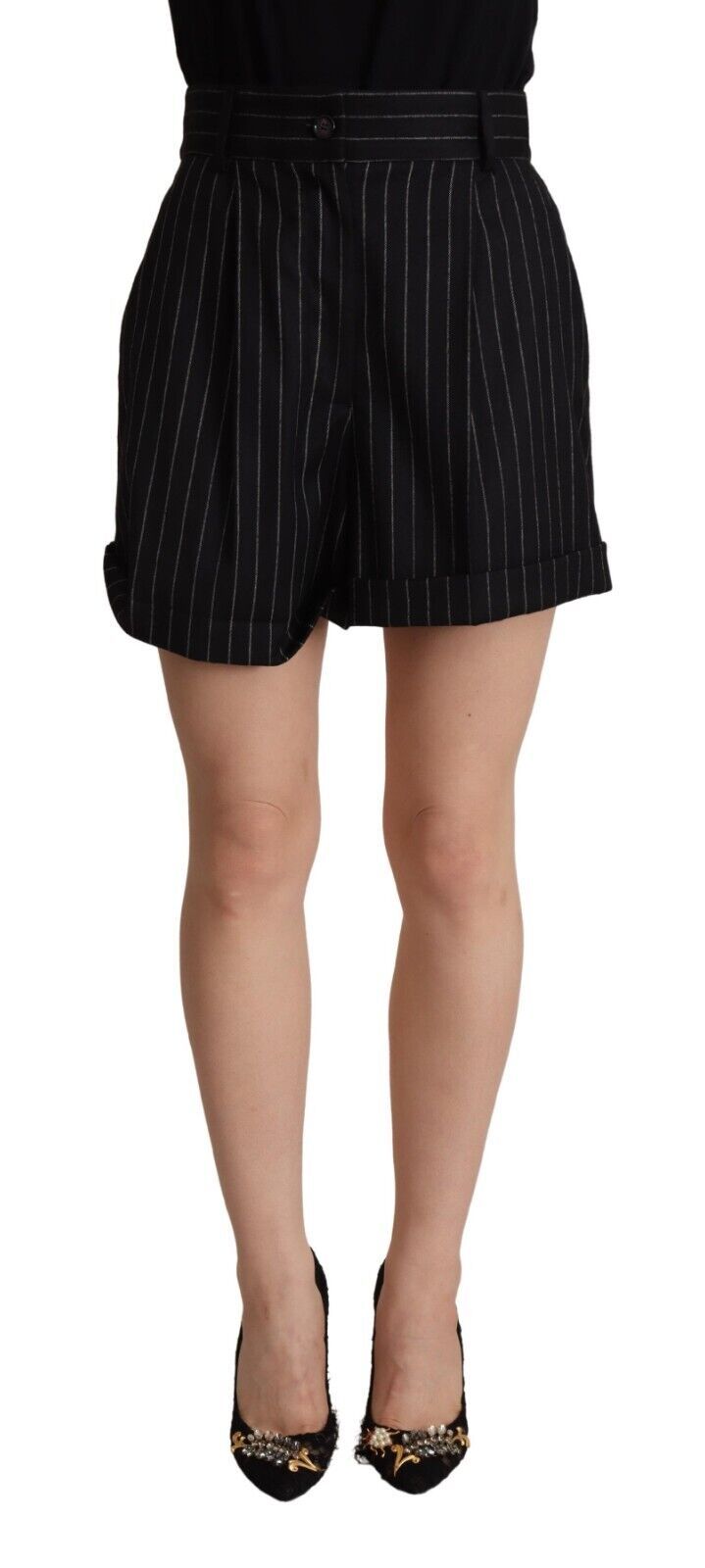 - Elegant High-Waisted Striped Bermuda Shorts