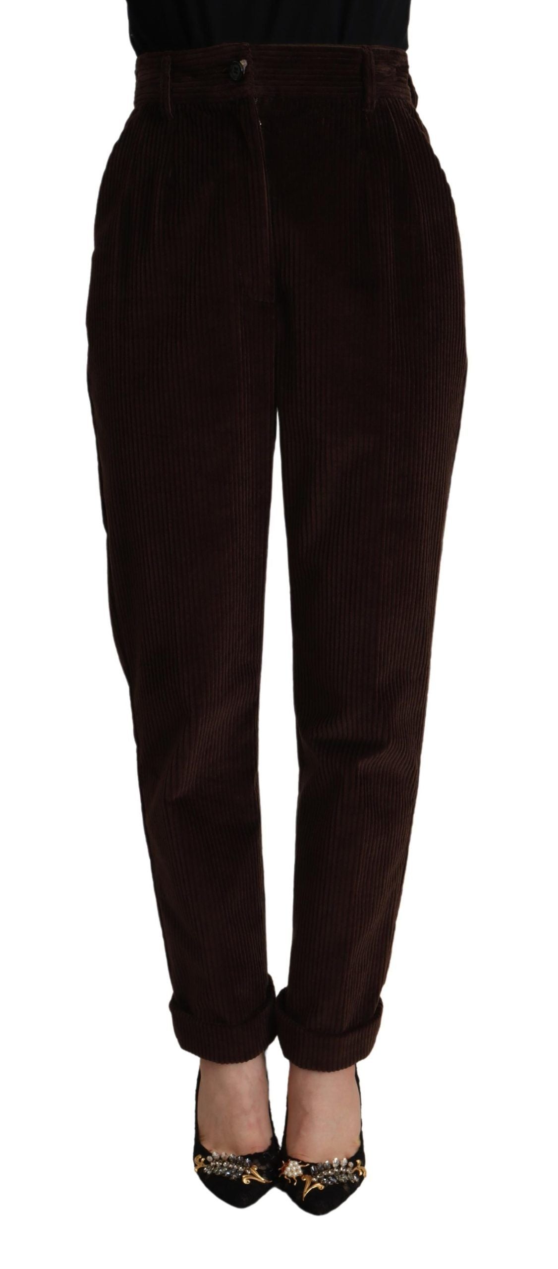 - Elegant Bordeaux High-Waisted Corduroy Pants
