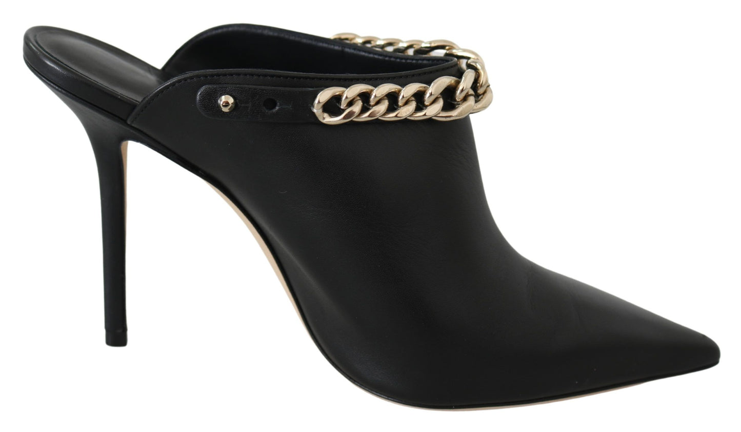 - Elegant Black Gold Leather Pumps