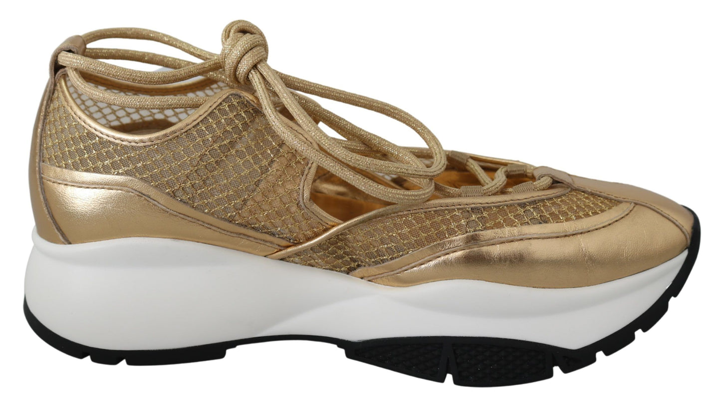 - Golden Glamour Mesh Leather Sneakers
