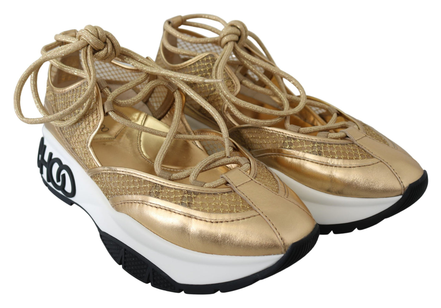 - Golden Glamour Mesh Leather Sneakers