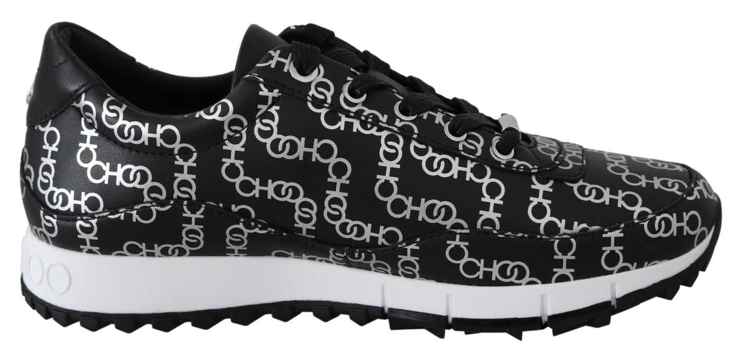 - Elegant Black & Silver Leather Sneakers