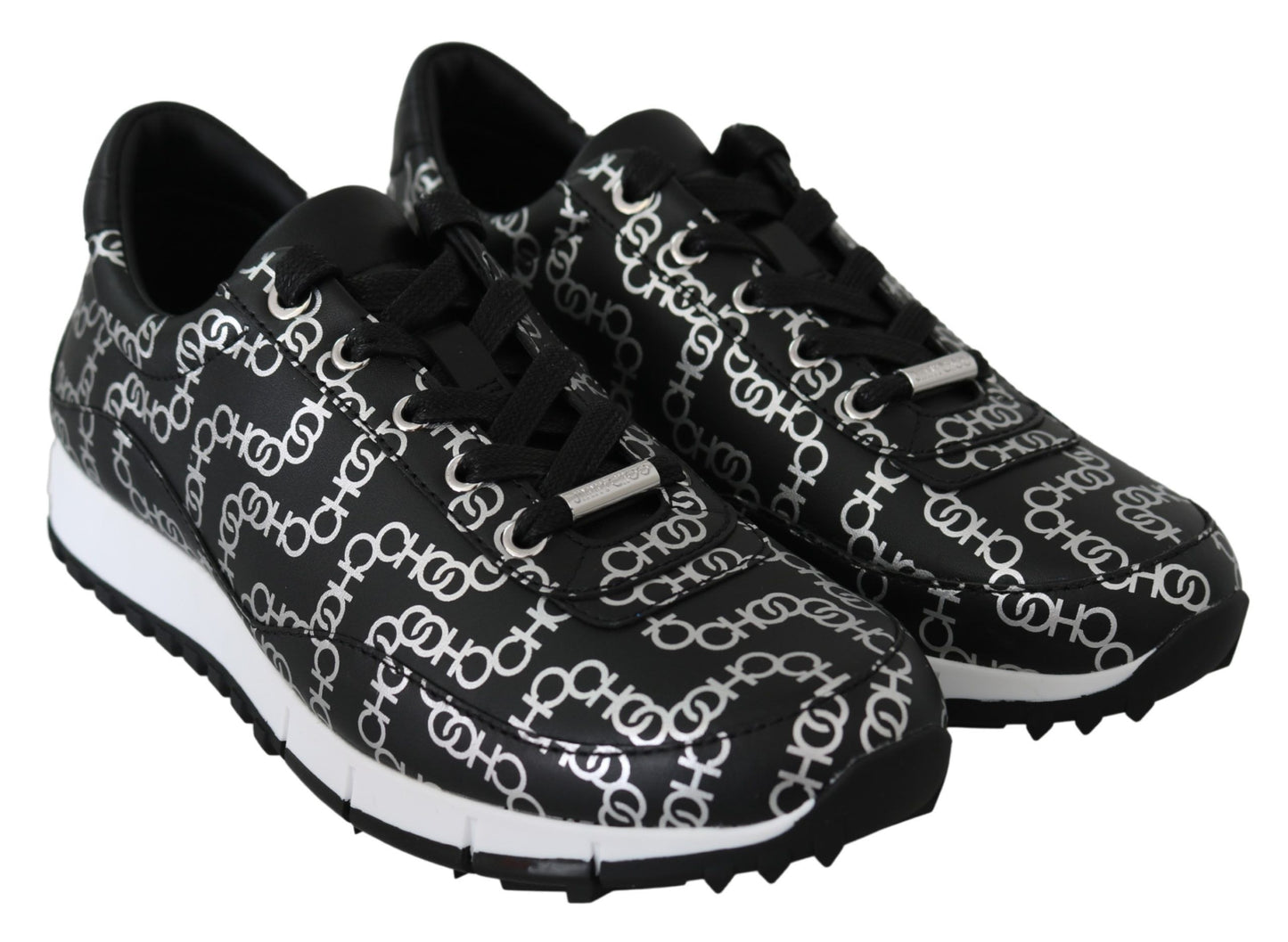 - Elegant Black & Silver Leather Sneakers