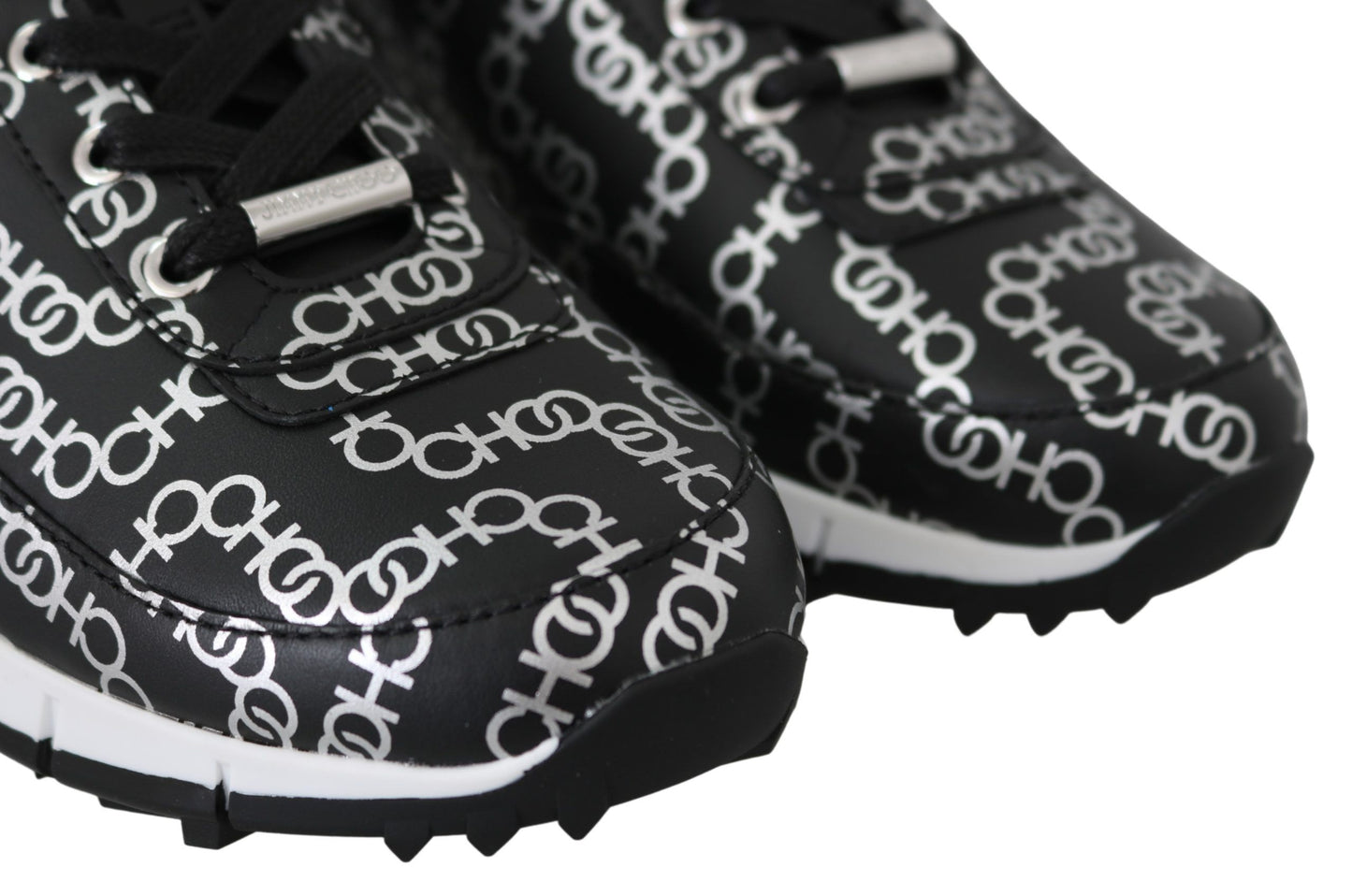 - Elegant Black & Silver Leather Sneakers
