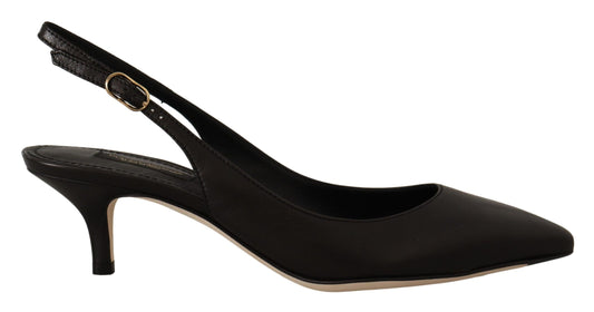 - Elegant Black Leather Slingbacks Heels