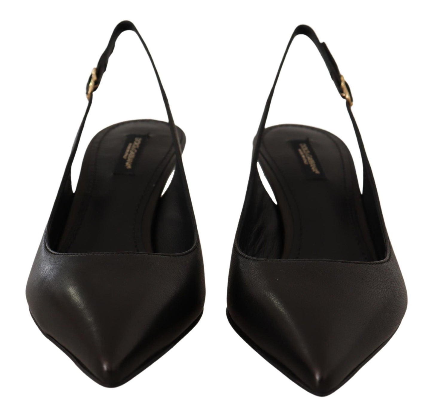 - Elegant Black Leather Slingbacks Heels
