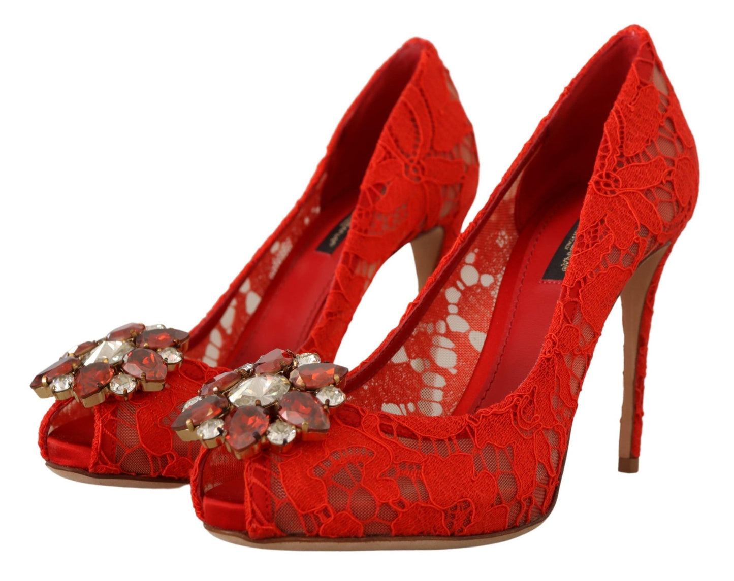 - Red Crystal Taormina Lace Heels Pumps