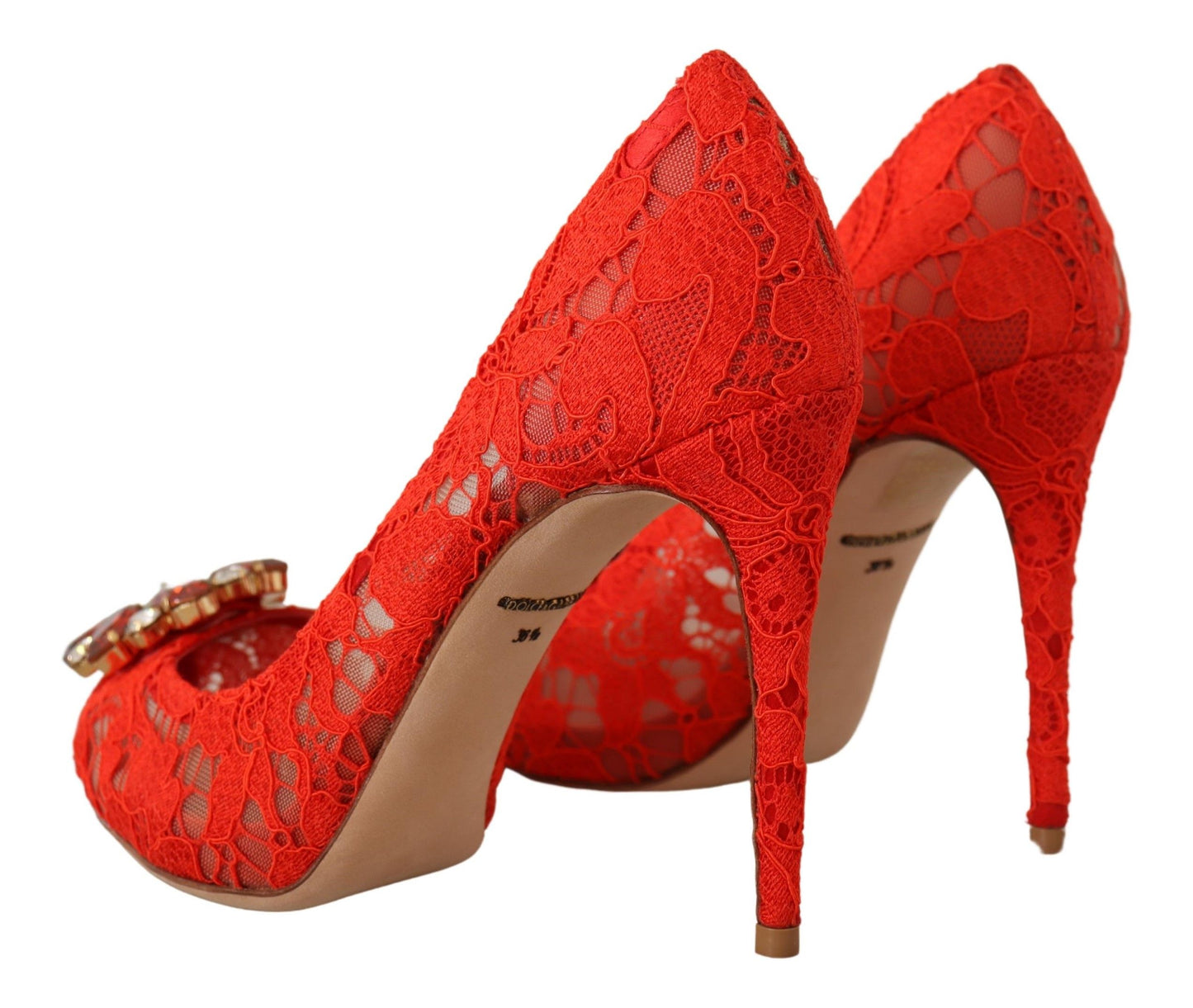 - Red Crystal Taormina Lace Heels Pumps