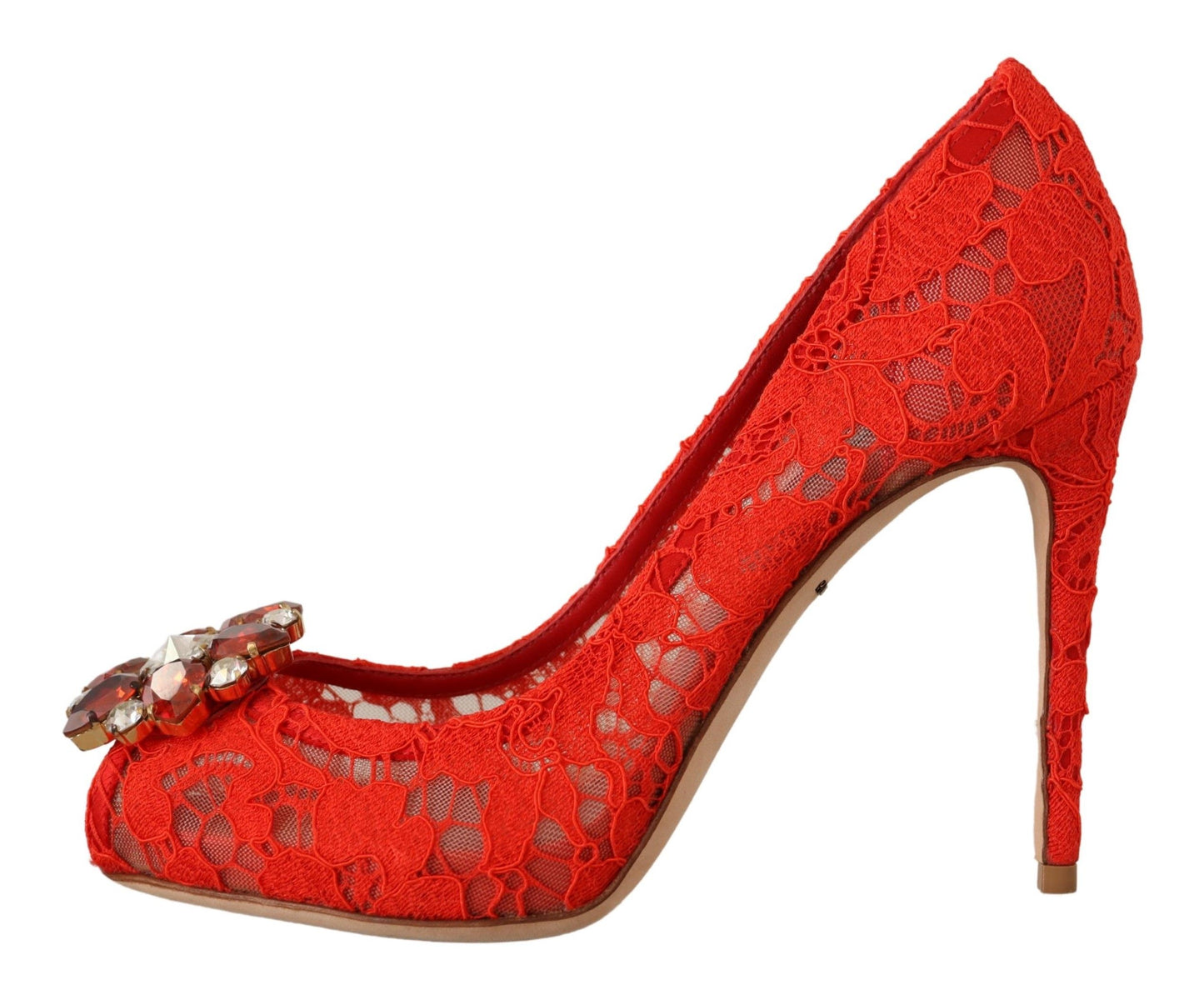 - Red Crystal Taormina Lace Heels Pumps