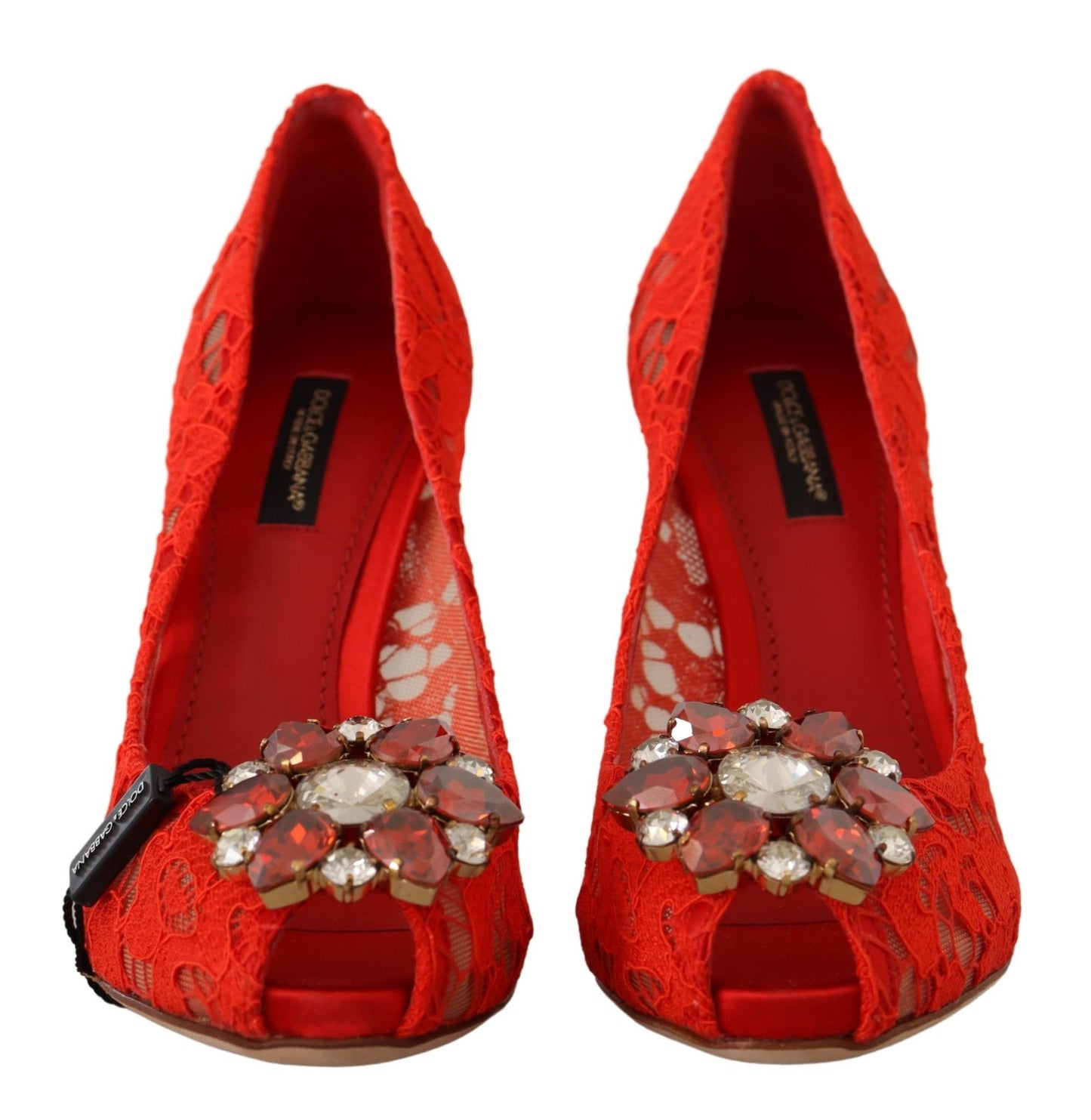 - Red Crystal Taormina Lace Heels Pumps