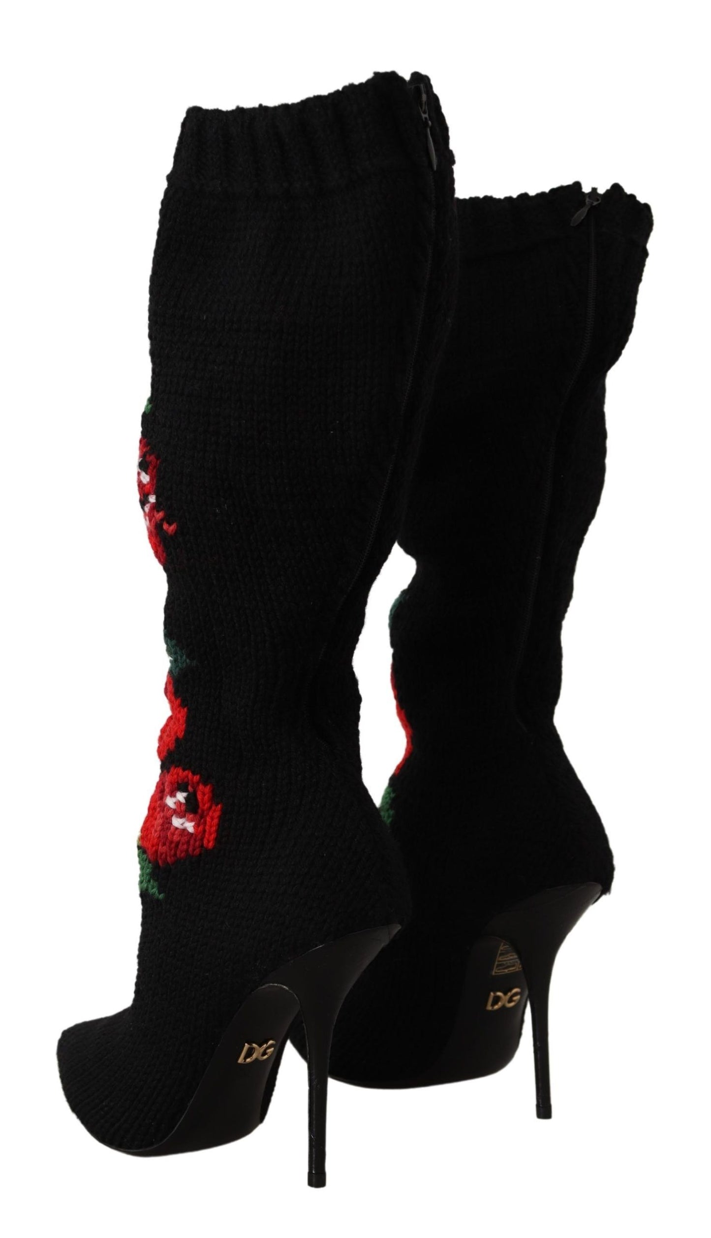 - Elegant Sock Boots with Red Roses Detail