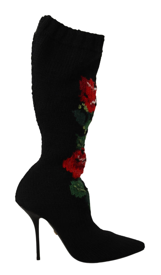 - Elegant Sock Boots with Red Roses Detail