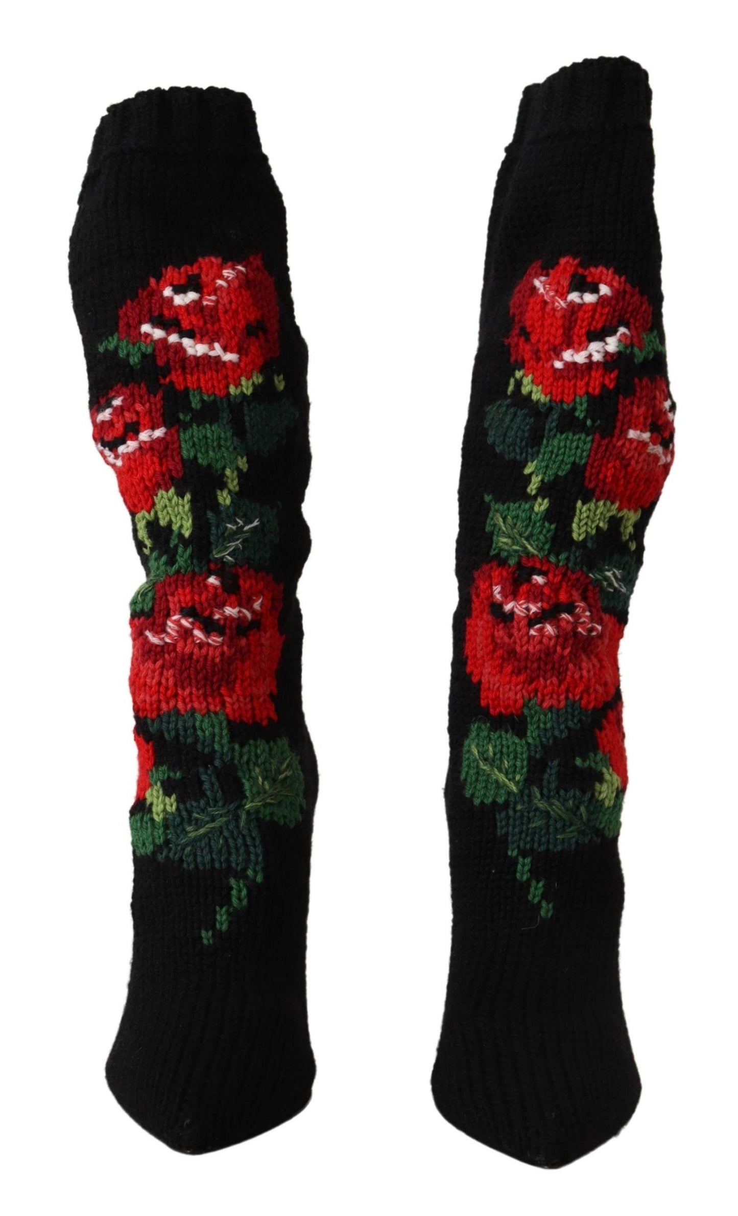 - Elegant Sock Boots with Red Roses Detail