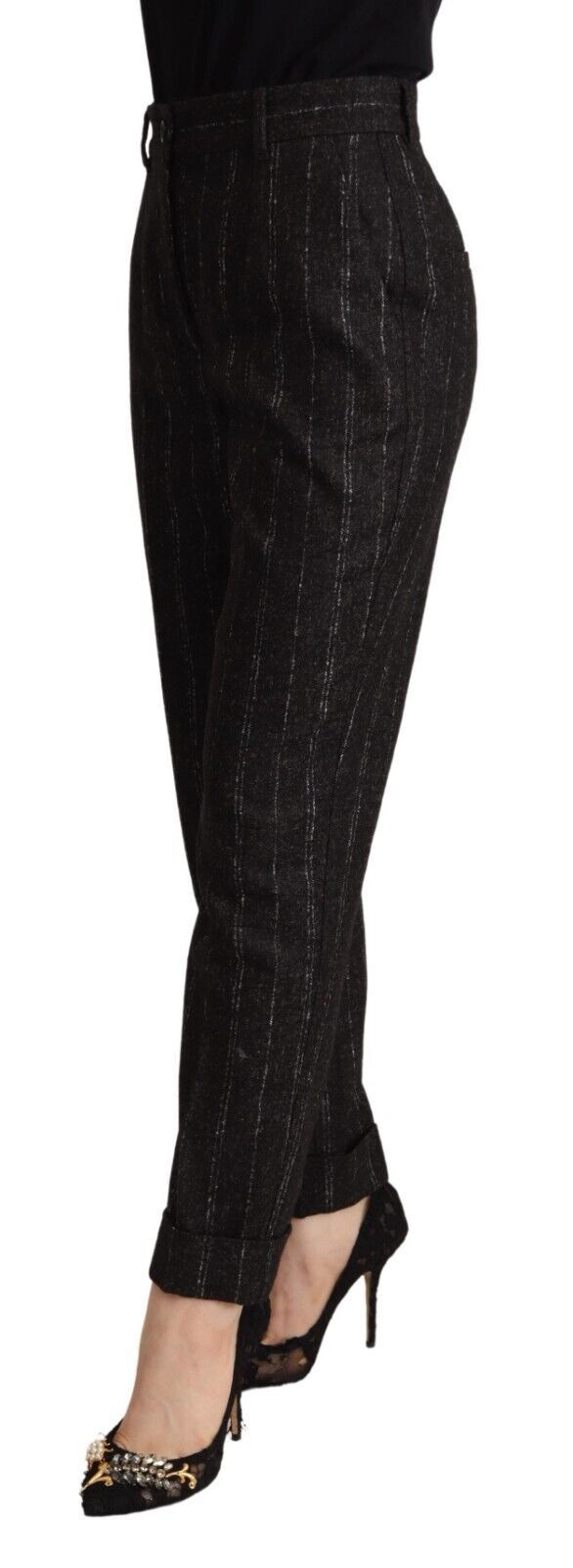- Elegant High-Waisted Striped Tapered Pants