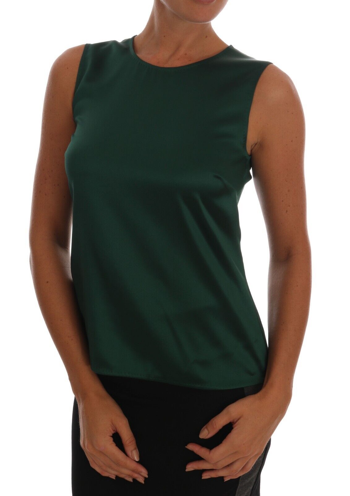 - Sleeveless Silk Top in Dark Green