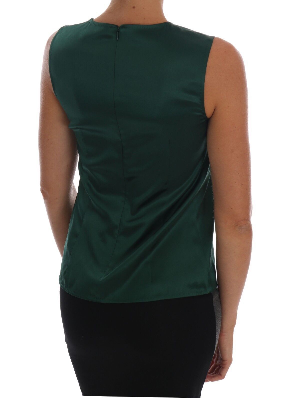 - Sleeveless Silk Top in Dark Green